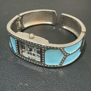 Geneva Quartz Wristwatch Blue Enamel Cuff